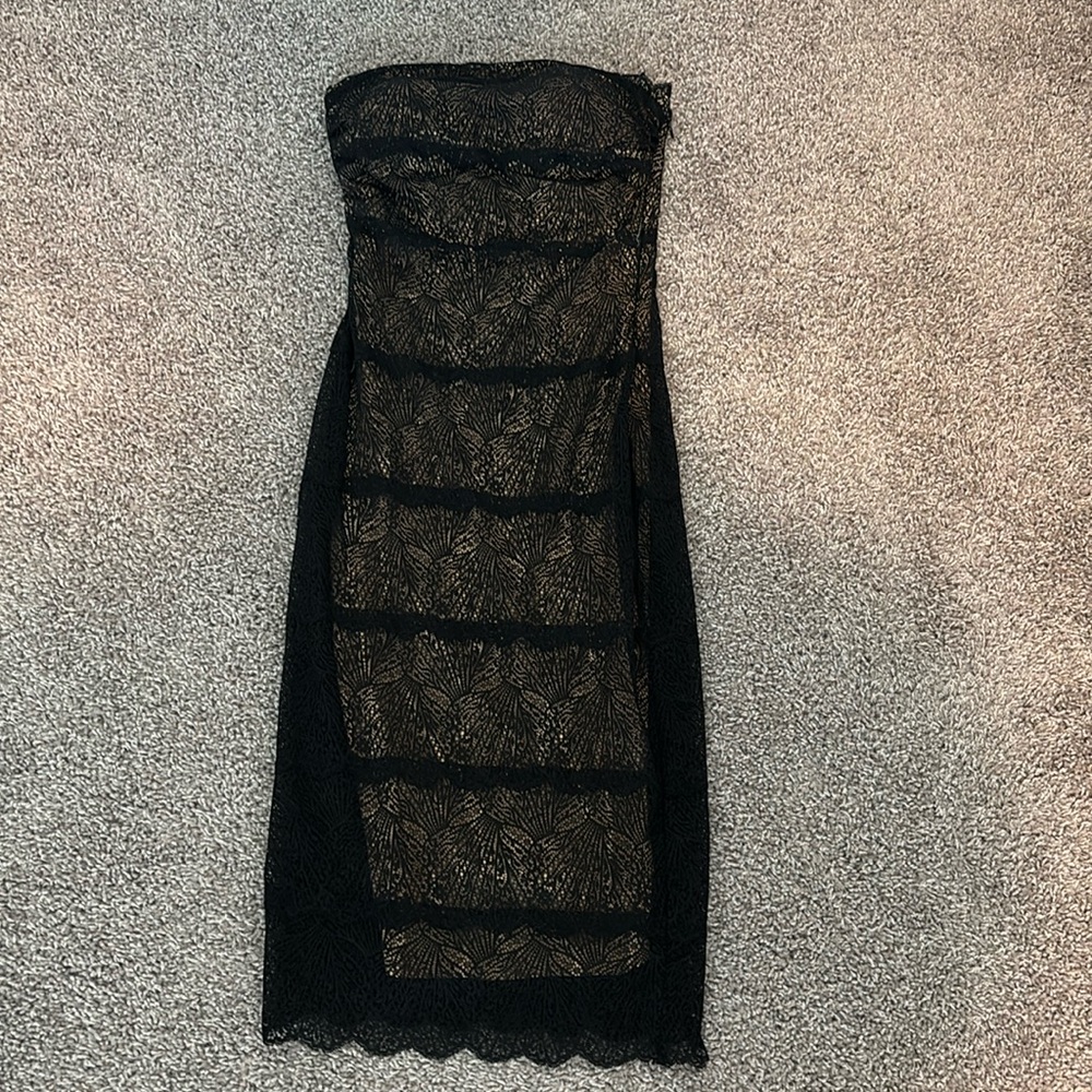 Black and Nude Lace Strapless Bebe Dress